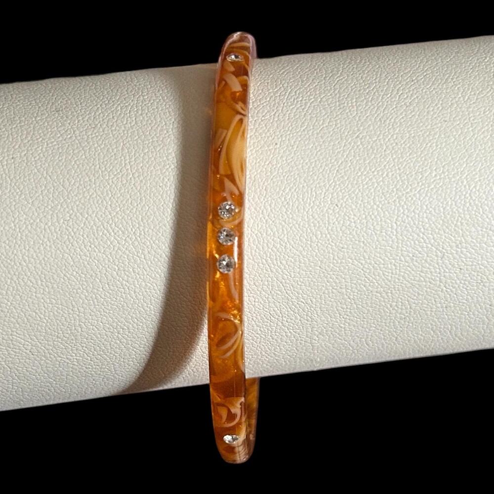 Art Deco Butterscotch Marbled Bangle Rhinestone Vintage Resin Bracelet 1920s–30s